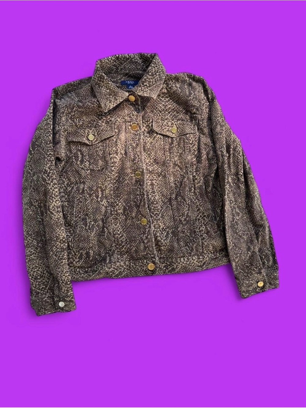 Chaps Vintage Style Brown Snakeskin Print Denim Jacket L